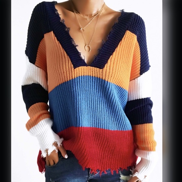 Frayed color block sweater Clearance
